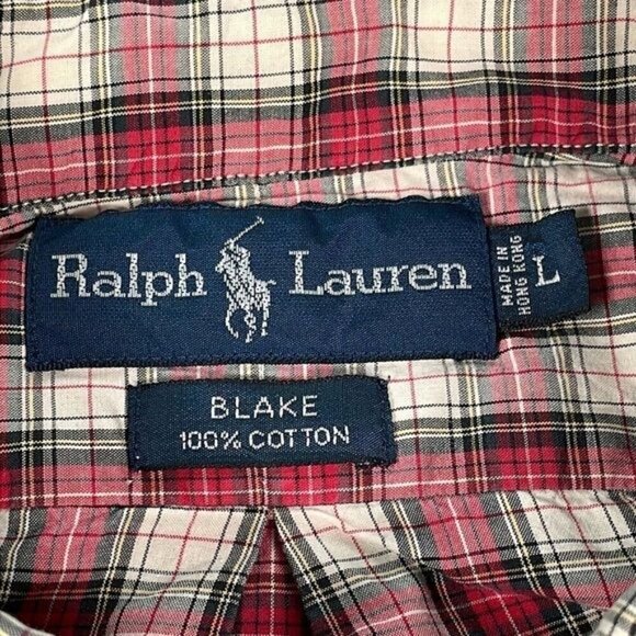 Ralph Lauren Blake Button Down Plaid Shirt Long Sleeve Red White Sz L - Picture 8 of 9